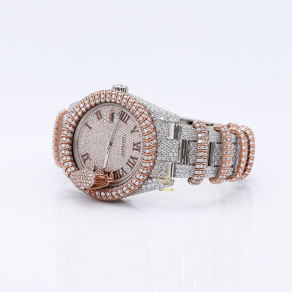 Customised Iced Out Roman Dial Moissanite Diamond Snake Watch