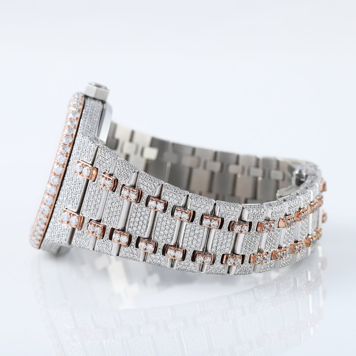 Two Tone Rose Gold Arabic Dial Iced Out VVS Moissanite Diamond Watch