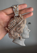 Rose Gold Moissanite Queen Face Pendant,Two - Tone  Gold Plated Design
